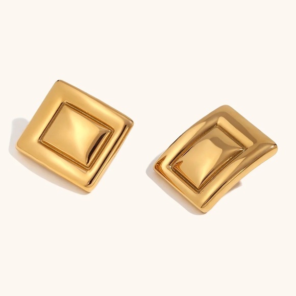 18K Gold Rectangular Earrings*Statement Earrings*Old Money Earrings - Picture 6 of 11